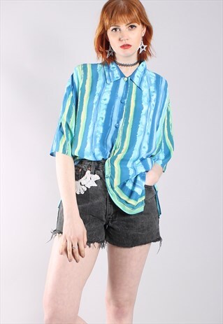 VINTAGE 90S ABSTRACT STRIPED OVERSIZE LONG SHIRT
