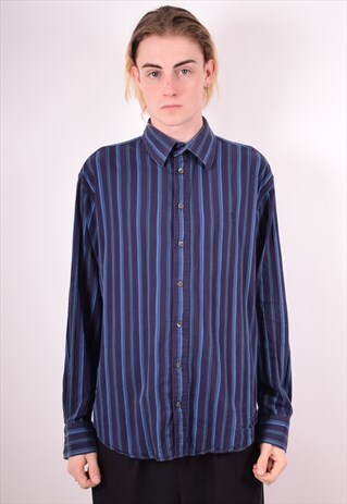 YVES SAINT LAURENT MENS VINTAGE SHIRT LARGE BLUE STRIPES 90S