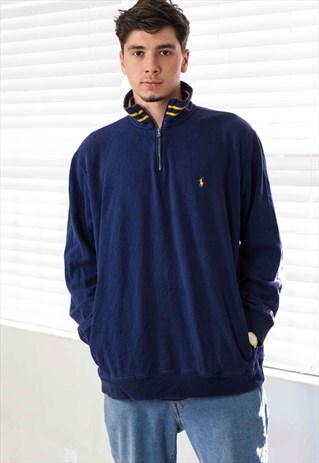 VINTAGE POLO RALPH LAUREN 1/4 ZIP JUMPER LOGO 90S XL 22.7