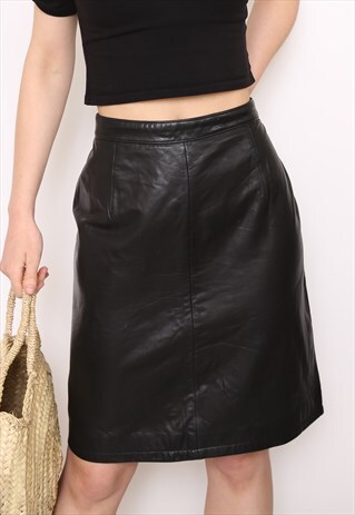 VINTAGE 80S BLACK LEATHER PENCIL SKIRT