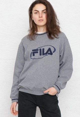 VINTAGE GREY FILA CREW NECK PULLOVER SWEATSHIRT