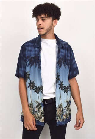 VINTAGE 90S BLUE GRADIENT HAWAIIAN PRINT SHIRT