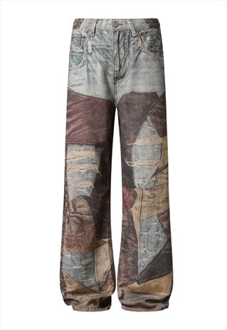 Printed artwork jeans graffiti pattern loose denim pants