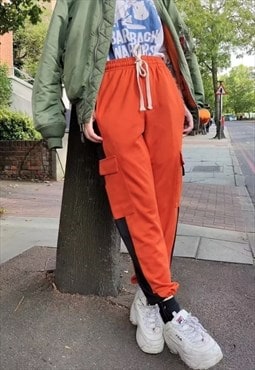 Contrast stitched reworked joggers cargo beam pants orange