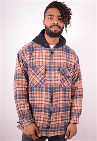 DICKIES MENS VINTAGE LUMBERJACKET HOODIE LARGE MULTI 90S