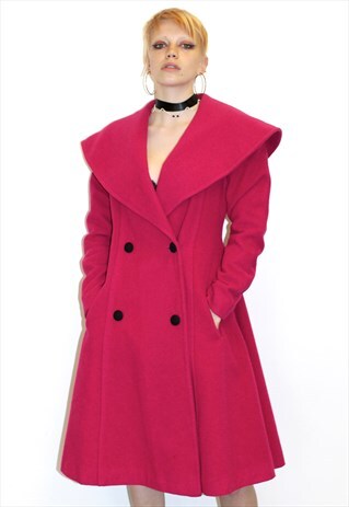 VINTAGE 80S CHARLOTTE HALTON OVERSIZED WIDE COLLAR PINK COAT