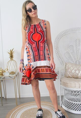 VINTAGE DRESS SIZE S ETHNIC PRINT