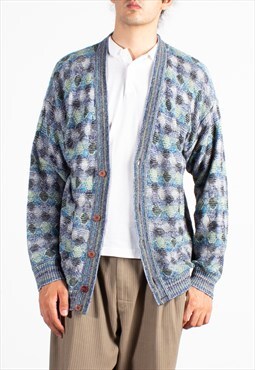 Men's College Azure Argyle Cotton Cardigan