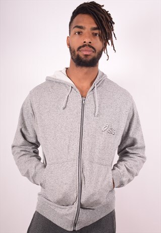 ASICS MENS VINTAGE HOODIE JACKET SMALL GREY 90S