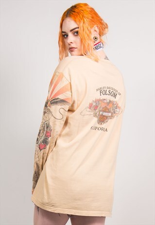 HARLEY-DAVIDSON VINTAGE 90'S TAN TATTOO SLEEVE T-SHIRT