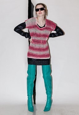 Vintage Y2K cute striped ombre crochet top in pretty pinks