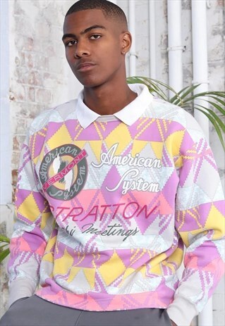 VINTAGE AMERICAN SYSTEM SWEATSHIRT WHITE PINK YELLOW