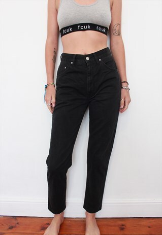 VINTAGE 90S VERY HIGH WAISTED SLIM BLACK MOM JEANS W27 L30