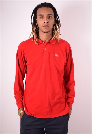 LACOSTE MENS VINTAGE POLO SHIRT LONG SLEEVE LARGE RED 90S