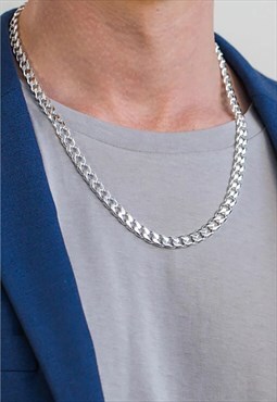 54 Floral 6mm 24" Curb Necklace Chain - Silver 