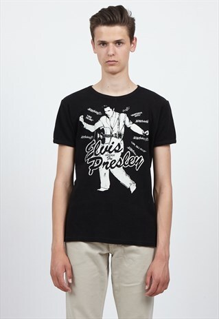 90S VINTAGE BLACK ELVIS PRESLEY CREW NECK BAND T-SHIRT