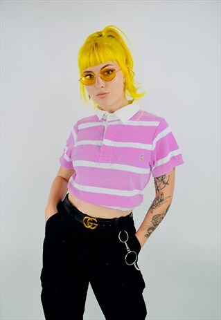 VINTAGE RALPH LAUREN REWORK STRIPE CROPPED POLO SHIRT