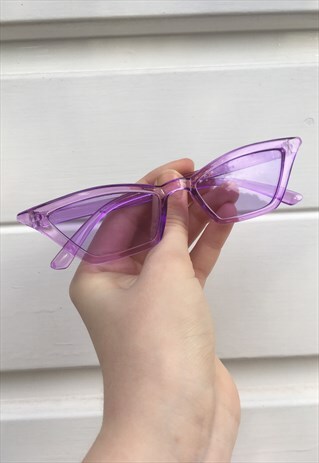 WOMENS VINTAGE STYLE 90S CLEAR PURPLE THIN POINTY SUNGLASSES