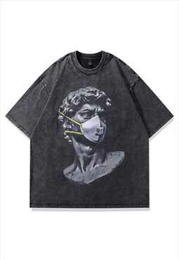 Roman t-shirt old grunge statue tee retro punk top black