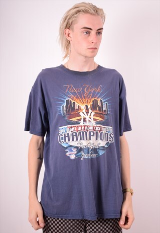 MENS VINTAGE T-SHIRT TOP LARGE NAVY BLUE 90S