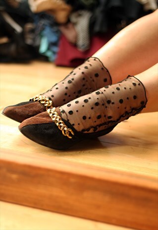 VINTAGE 90S TWO TONE CHAIN MID HEEL FAUX SUEDE SHOES