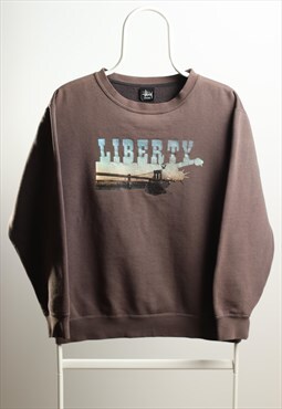 Liberty Vintage Crewneck Script Print Sweatshirt Grey