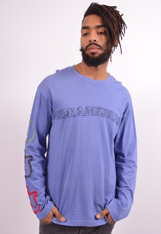 ARMANI JEANS MENS VINTAGE TOP LONG SLEEVE LARGE BLUE 90S
