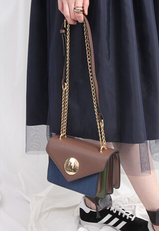 (KOREAN) COLOR BLOCKING HANDBAG WITH GOLD CHAIN