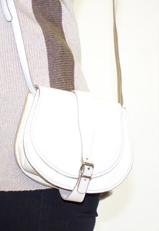 MINI WHITE LEATHER CROSS BODY SADDLE BAG