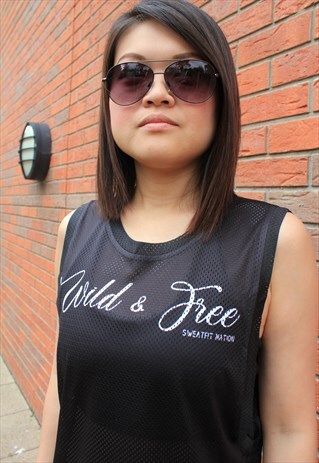 WILD & FREE AIRTEX MESH VEST TOP BLACK GYM YOGA FITNESS