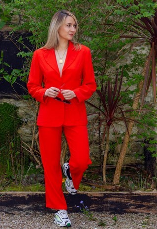90'S BRIGHT ORANGE BLAZER TROUSERS WIDE LEG SUIT