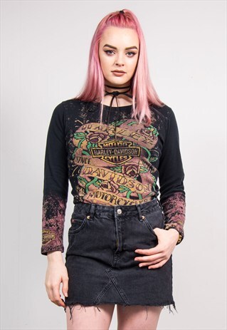 90'S VINTAGE BLACK HARLEY DAVIDSON ROSE LONG SLEEVE T-SHIRT