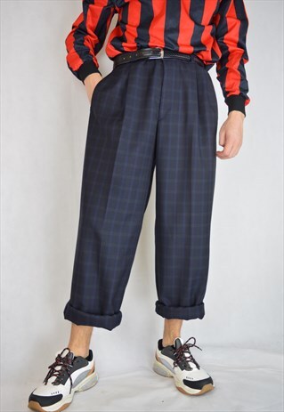 VINTAGE CHECKERED OVERSIZE STRAIGHT CLASSIC SUIT TROUSERS