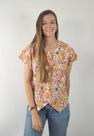 VINTAGE ORANGE FLORAL BLOUSE