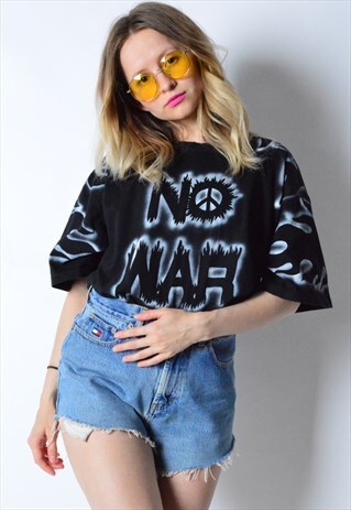 VINTAGE 90S BLACK FLAME PEACE T-SHIRT