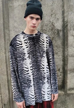Zebra print stripe velvet oversized sweatshirt animal top
