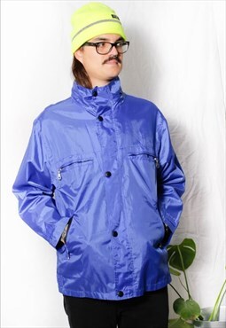 90s grunge y2k sports outwear blue nylon windbreaker jacket