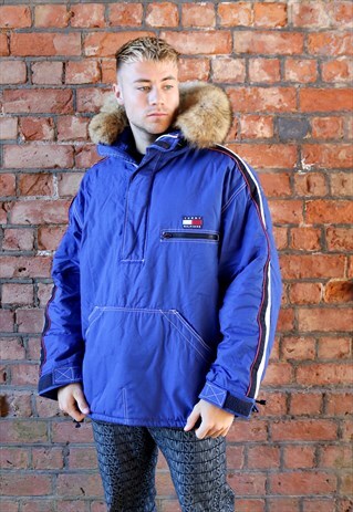 RARE BLUE TOMMY HILFIGER QUARTER ZIP PUFFER JACKET