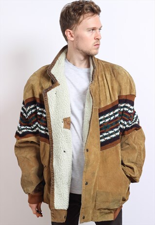 VINTAGE AZTEC NAVAJO FLEECE LINED JACKET