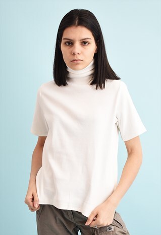 90'S RETRO RIBBED TURTLENECK MOMS KNIT NEUTRAL TOP
