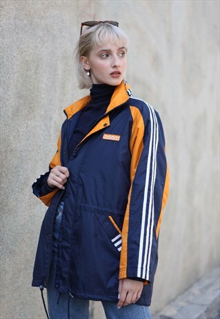 VINTAGE 90'S ADIDAS JACKET ORANGE NAVY BLUE