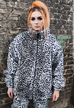 Leopard fleece bomber handmade animal 2 in 1 tie-dye jacket