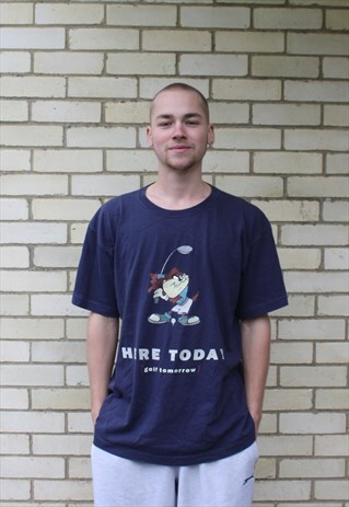 VINTAGE 1990S NAVY LOONEY TUNES PRINT T-SHIRT