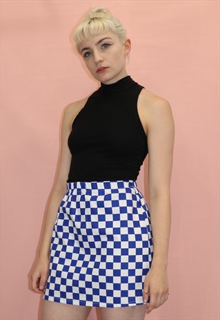 BLUE CHECKERBOARD SKIRT