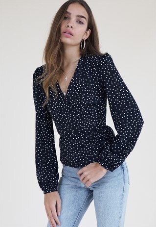 LUCIA WRAP BLOUSE - NAVY SPOT PRINT