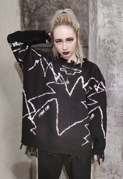 Distressed knitwear sweater graffiti rip knit jumper black 