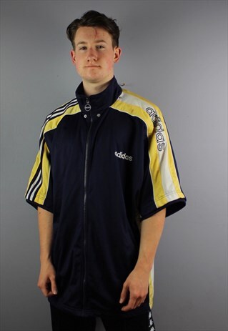 VINTAGE ADIDAS SHORT SLEEVE WINDBREAKER JACKET IN NAVY WITH