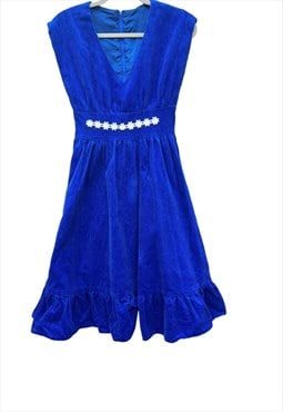Blue Daisy applique cord prairie 80s dress