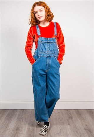 VINTAGE 90'S BLUE DENIM LONG DUNGAREES