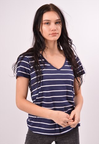VINTAGE POLO RALPH LAUREN T-SHIRT TOP STRIPES BLUE
